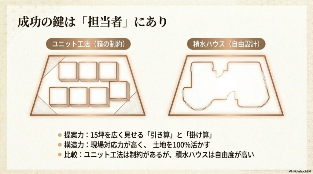 長期優良住宅認定やスムストック制度、現行のアフターメンテナンス体制など、建てた後の安心感を支える仕組みの解説図。