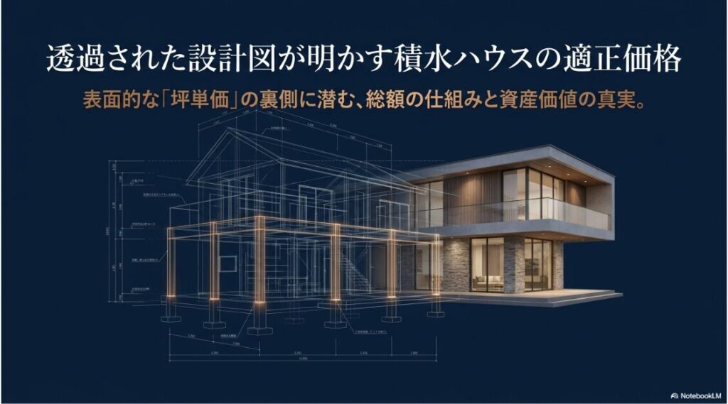 積水ハウスの適正価格、総額の仕組み、資産価値の真実を象徴する設計図のイメージ画像