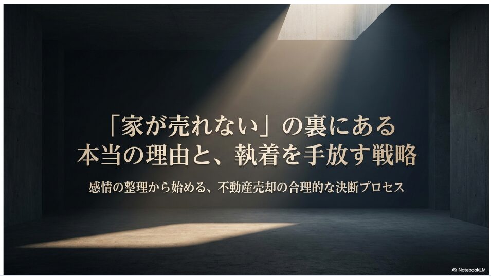 「家が売れない」の裏にある本当の理由と、感情の整理から始める不動産売却の決断プロセスを示すタイトルスライド