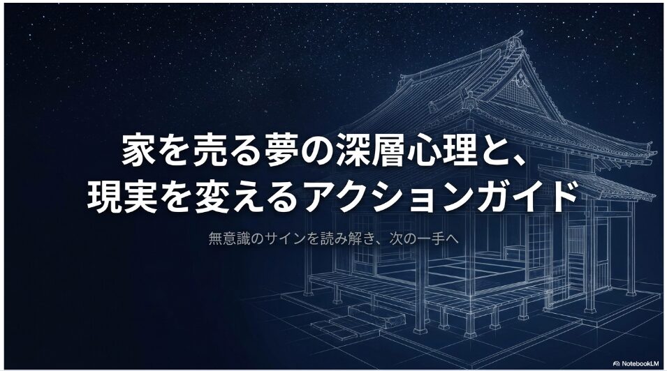 家を売る夢の深層心理と、現実を変えるアクションガイドと書かれたタイトル画像。無意識のサインを読み解き次の一手へ繋げる方法を解説します。