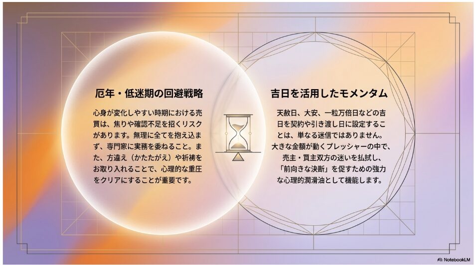 厄年におけるリスク回避の戦略と、天赦日や大安などの吉日を活用したスケジュールの重要性