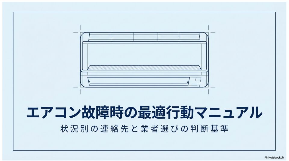 エアコン故障時の状況別の連絡先と業者選びの判断基準をまとめた資料の表紙