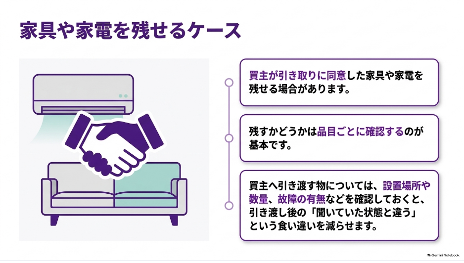 買主の同意があれば家具や家電を残せるケース