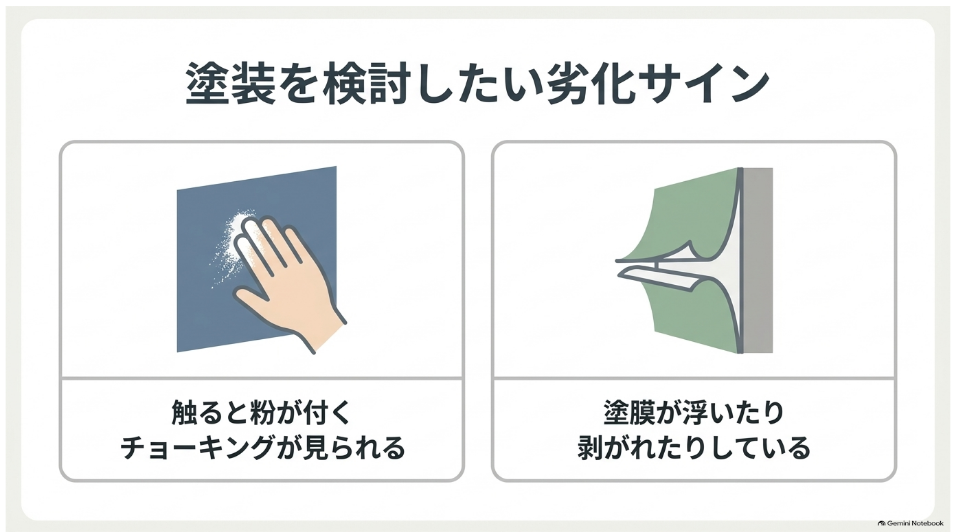 塗装を検討したい劣化サインのチョーキングと塗膜の浮き・剥がれ