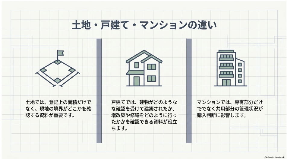 土地・戸建て・マンションで確認する資料の違い