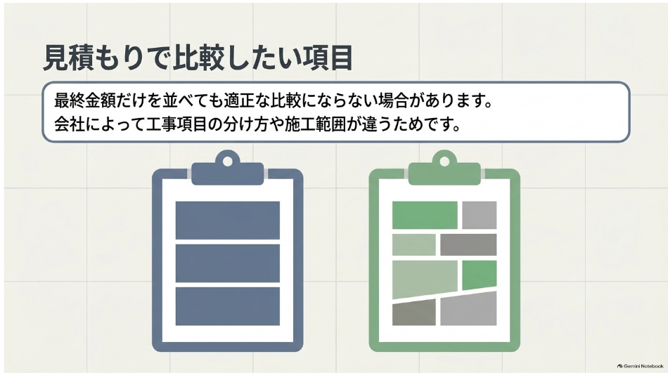 見積もりで比較したい項目と施工範囲の違い
