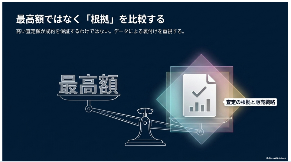 査定額の高さだけでなく成約事例・販売戦略・地域実績など根拠を比較する考え方